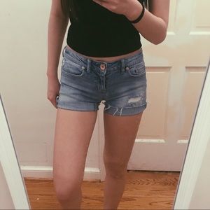 Medium wash jean shorts